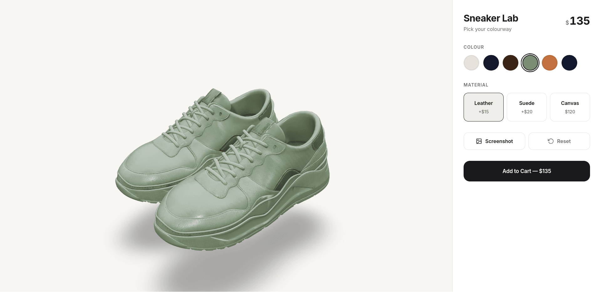 Sneaker Lab screenshot — colour switching